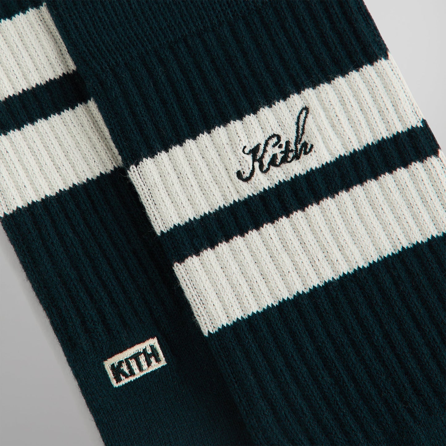 Men Kith Kith Double Stripe Script Embroidered Cotton Crew Socks - Stadium