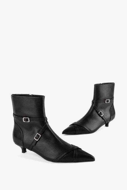 Intentionally Blank LINK KITTEN HEEL BUCKLED ANKLE BOOT