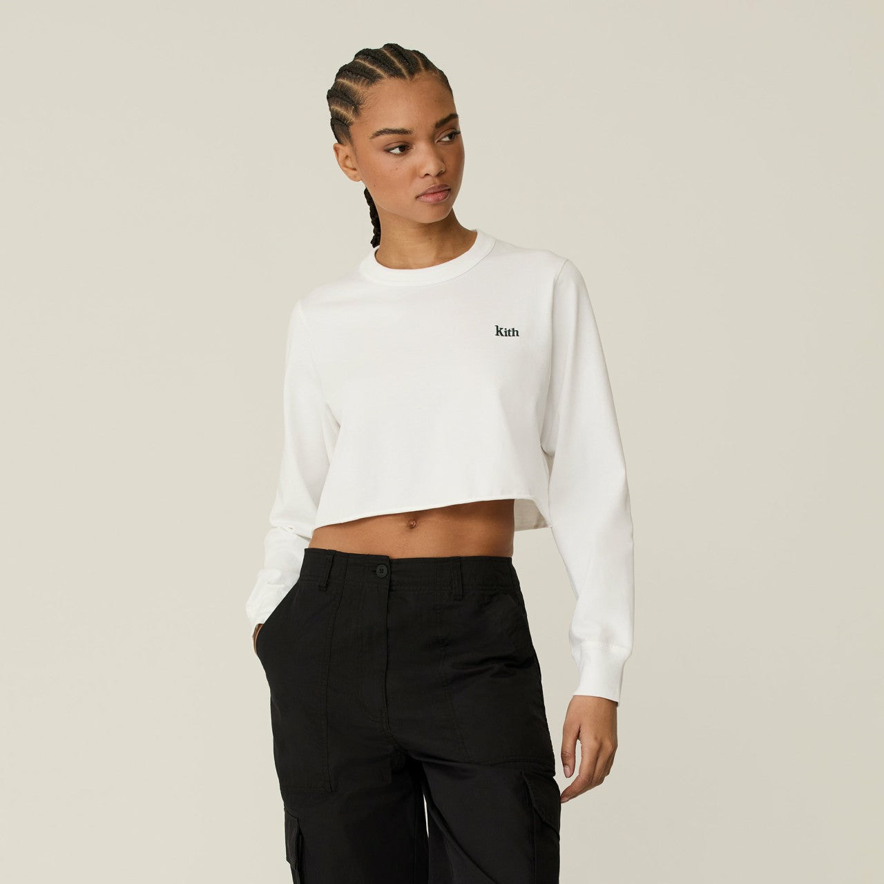 Women Kith Kith Women Lucy Cropped Long Sleeve II Tee - White