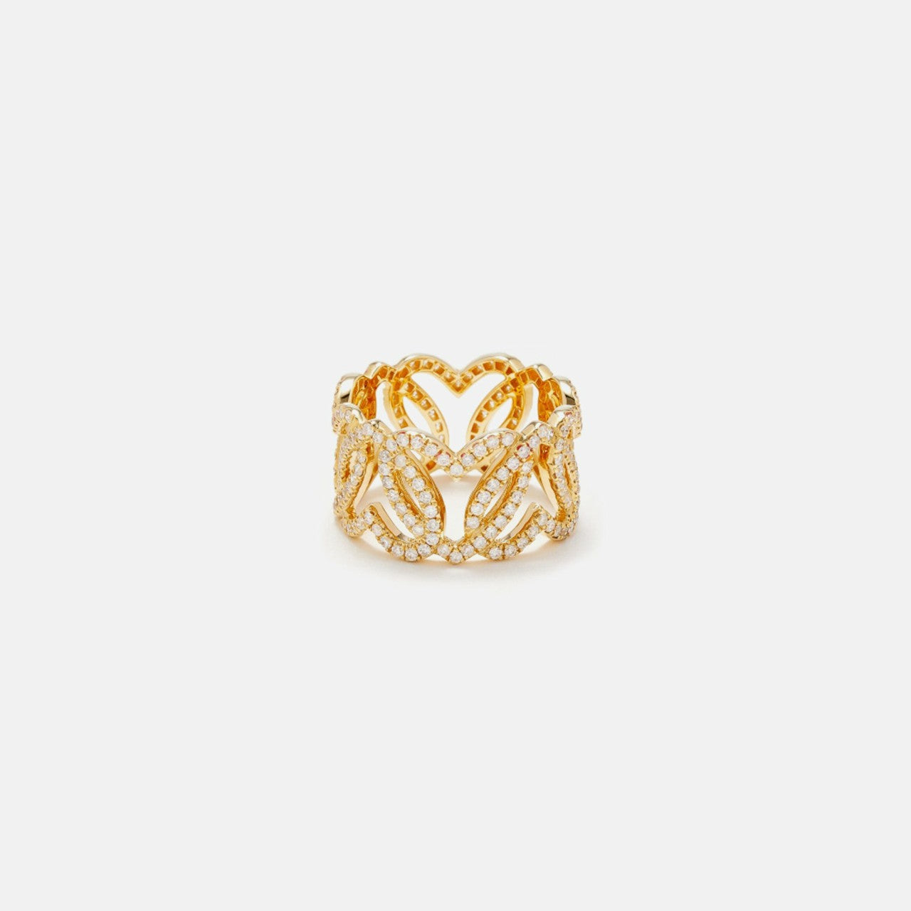 Women Kith Yvonne Leon Bague Maille Coeurs Diamants Heart Ring - Yellow