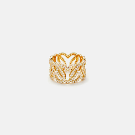 Women Kith Yvonne Leon Bague Maille Coeurs Diamants Heart Ring - Yellow