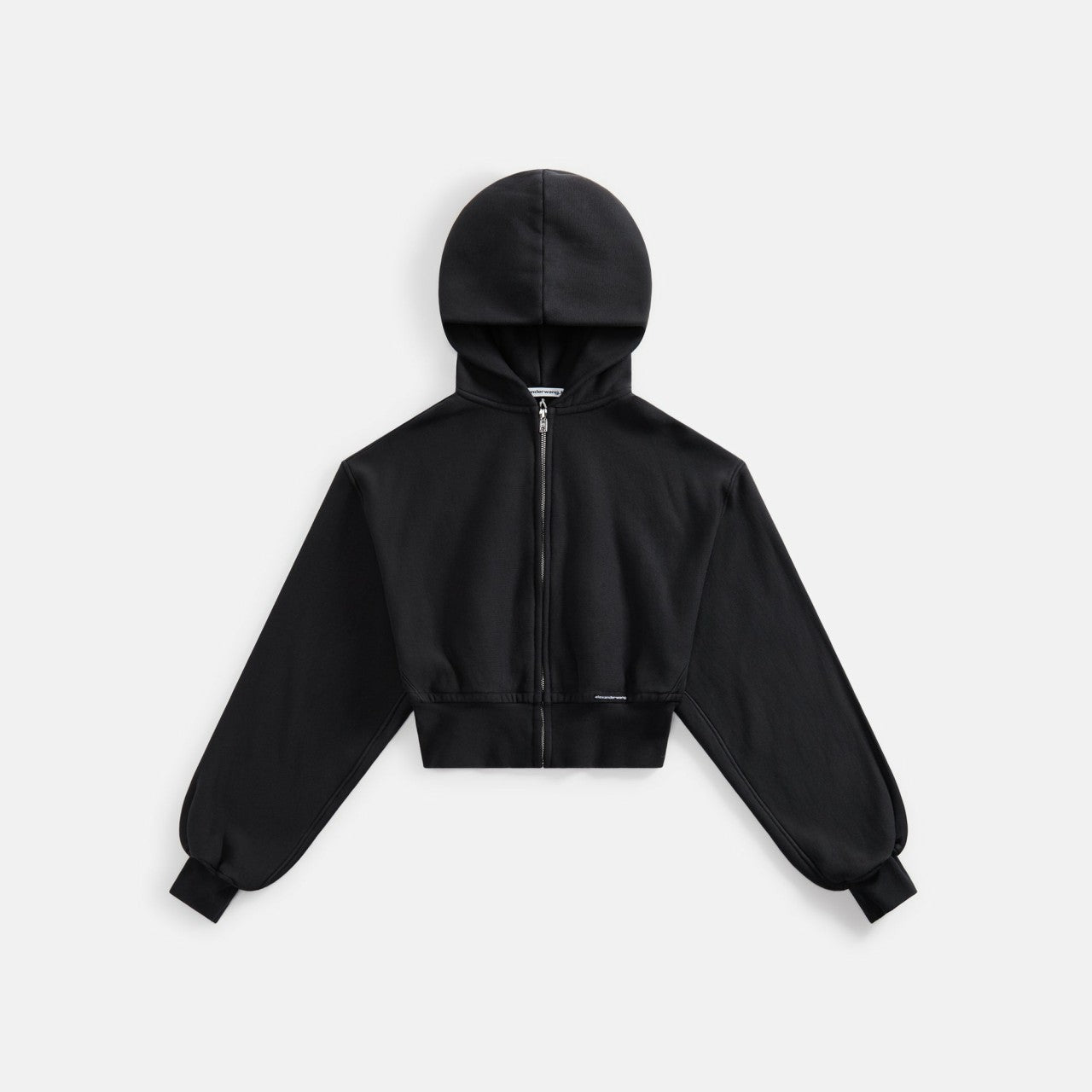 Women Kith T by Alexander Wang Cropped Zipup Hoodie with Branded Seam Label - Bla