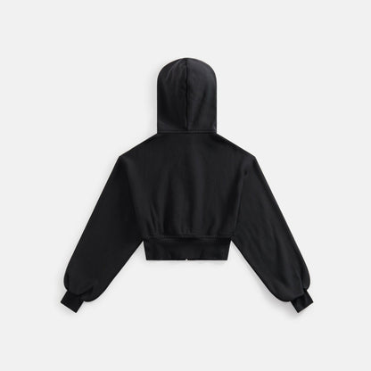 Women Kith T by Alexander Wang Cropped Zipup Hoodie with Branded Seam Label - Bla