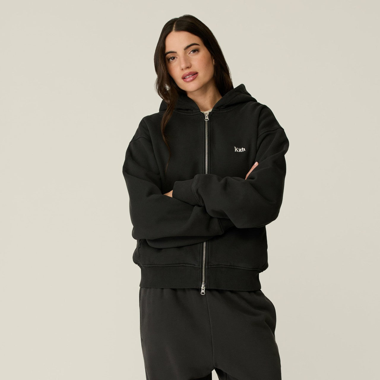 Women Kith Kith Women Tanner Full Zip Hoodie - Black