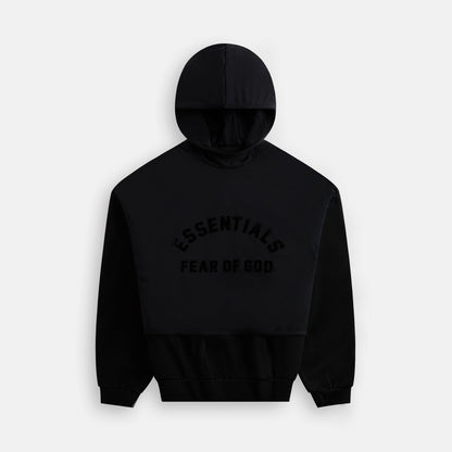 Men Kith Essentials Nylon Fleece Hooded Sweater - Jet Black