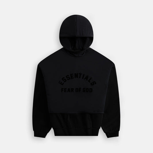 Men Kith Essentials Nylon Fleece Hooded Sweater - Jet Black