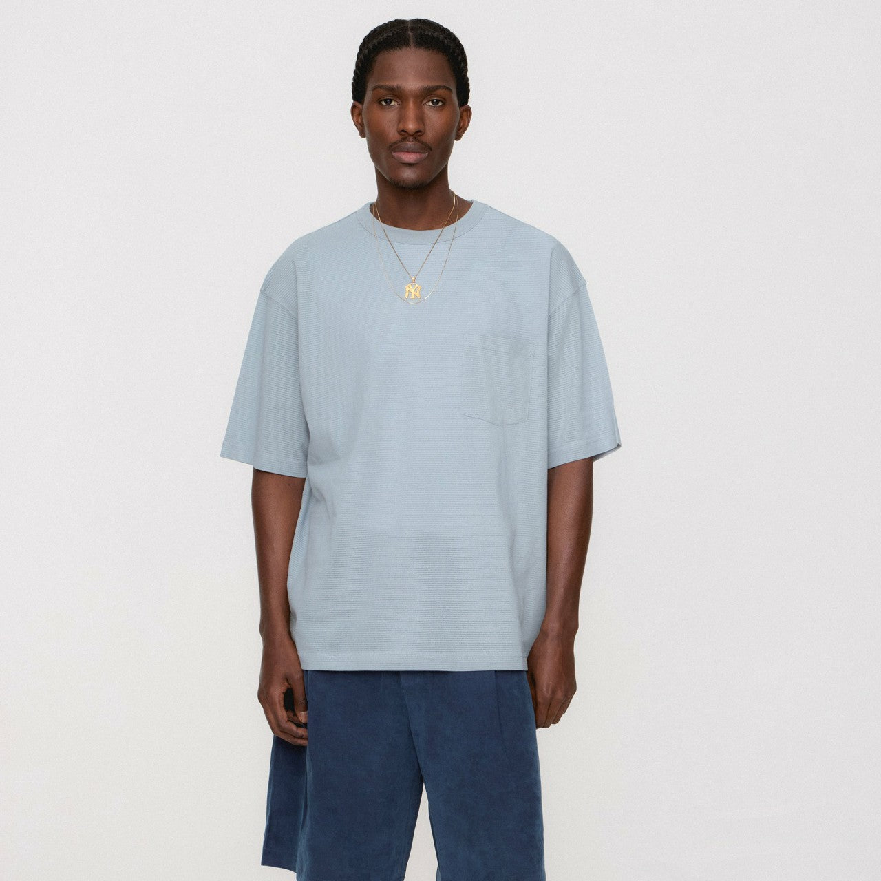 Men Kith Kith Pointelle Mesh Leonard Pocket Tee - Light Indigo