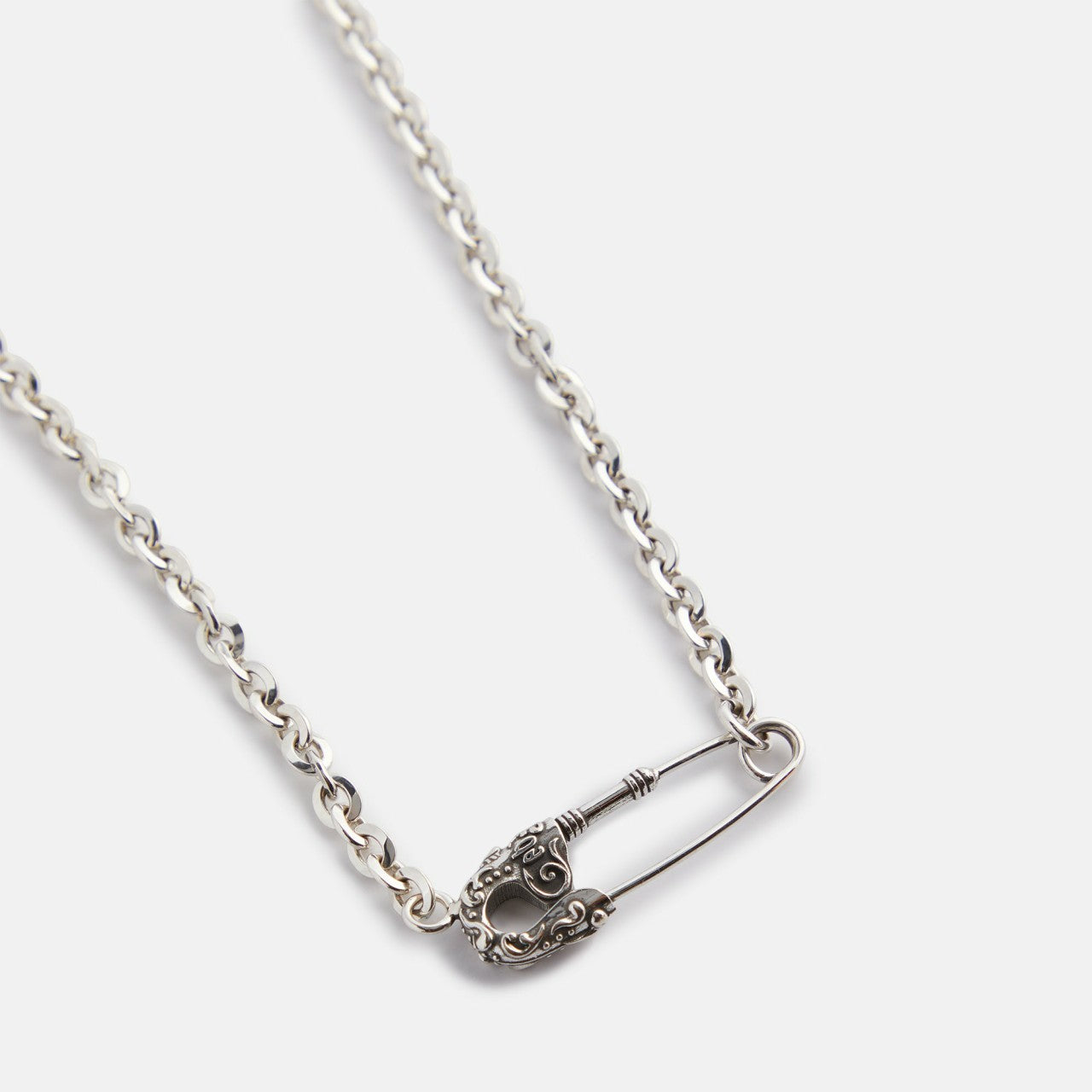Men Kith Emanuele Bicocchi Arabesque Safety Pin Necklace Large - Silver