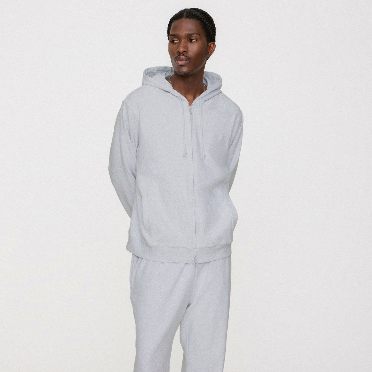 Men Kith Kith Interlock Williams V Full Zip Hoodie - Light Heather Grey
