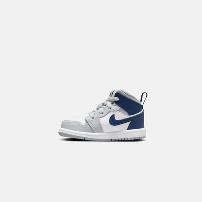 Kids Kith Jordan TD Air Jordan 1 Mid - White / Midnight Navy / Wolf Grey