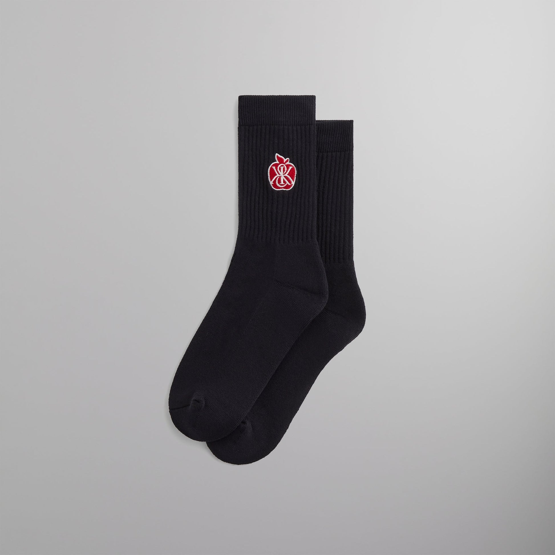 Men Kith Kith Apple Crest Embroidered Socks - Black