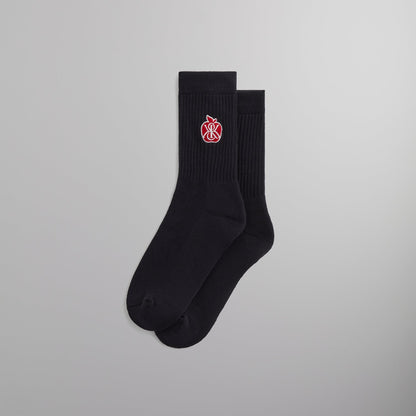 Men Kith Kith Apple Crest Embroidered Socks - Black