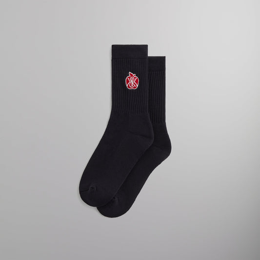 Men Kith Kith Apple Crest Embroidered Socks - Black