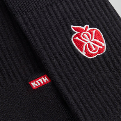 Men Kith Kith Apple Crest Embroidered Socks - Black
