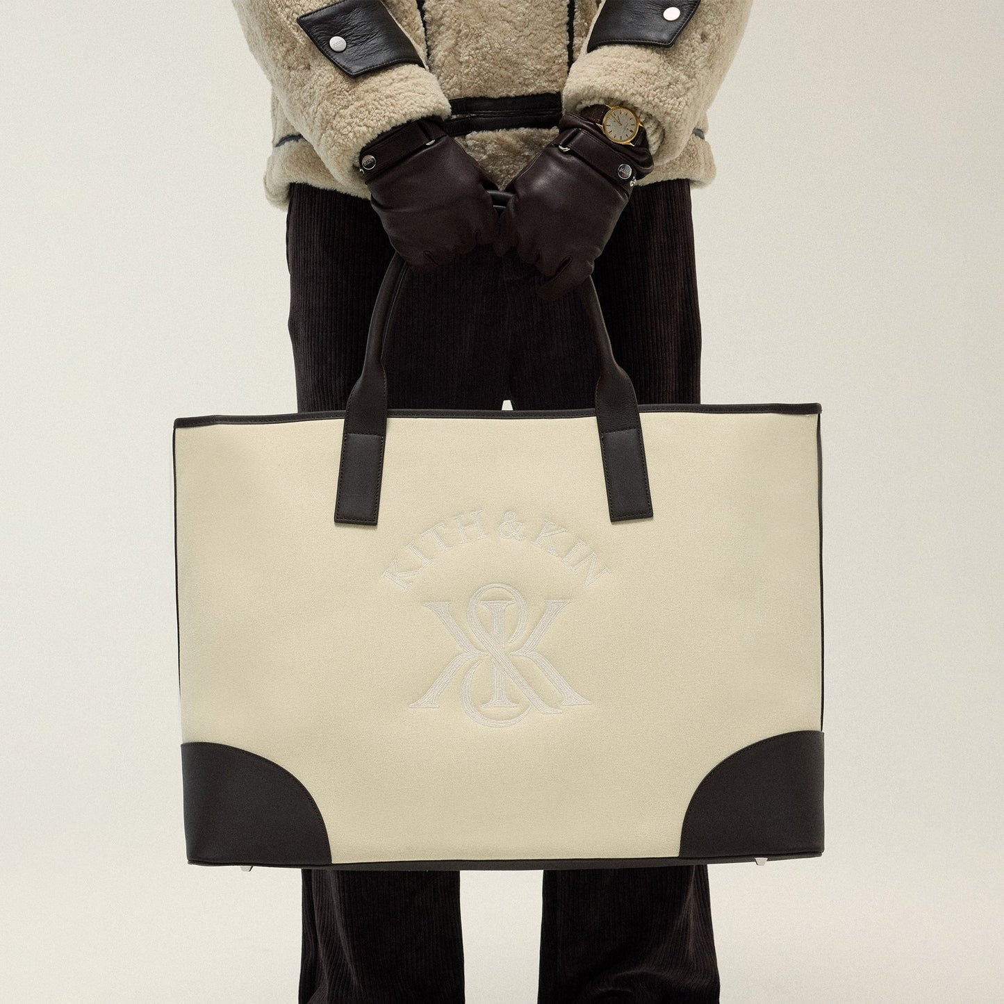 Men Kith Kith Leather Trimmed Canvas Tote - Sandrift