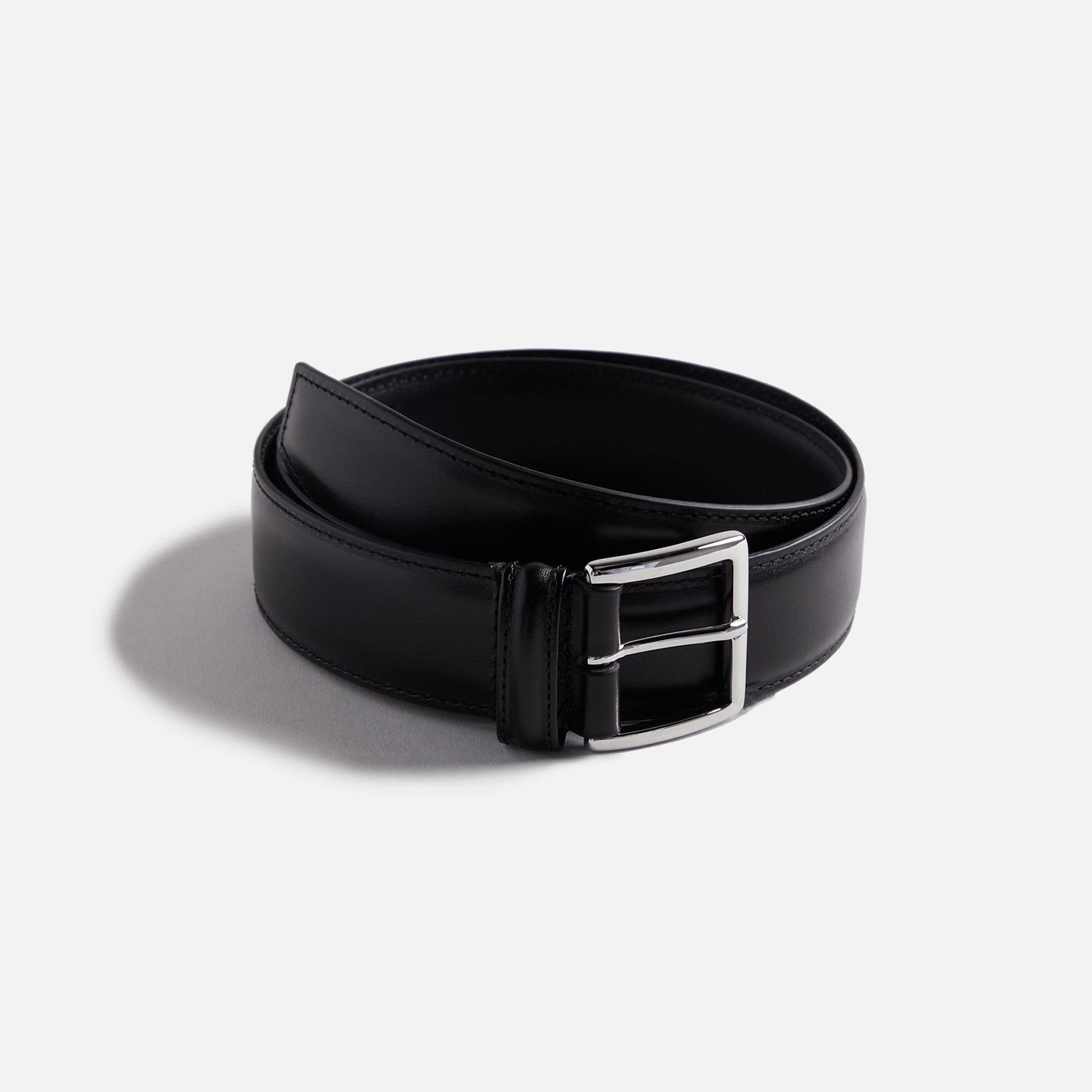 Men Kith Anderson's Stitched Trimmed Semi Formal Leather Belt - Black