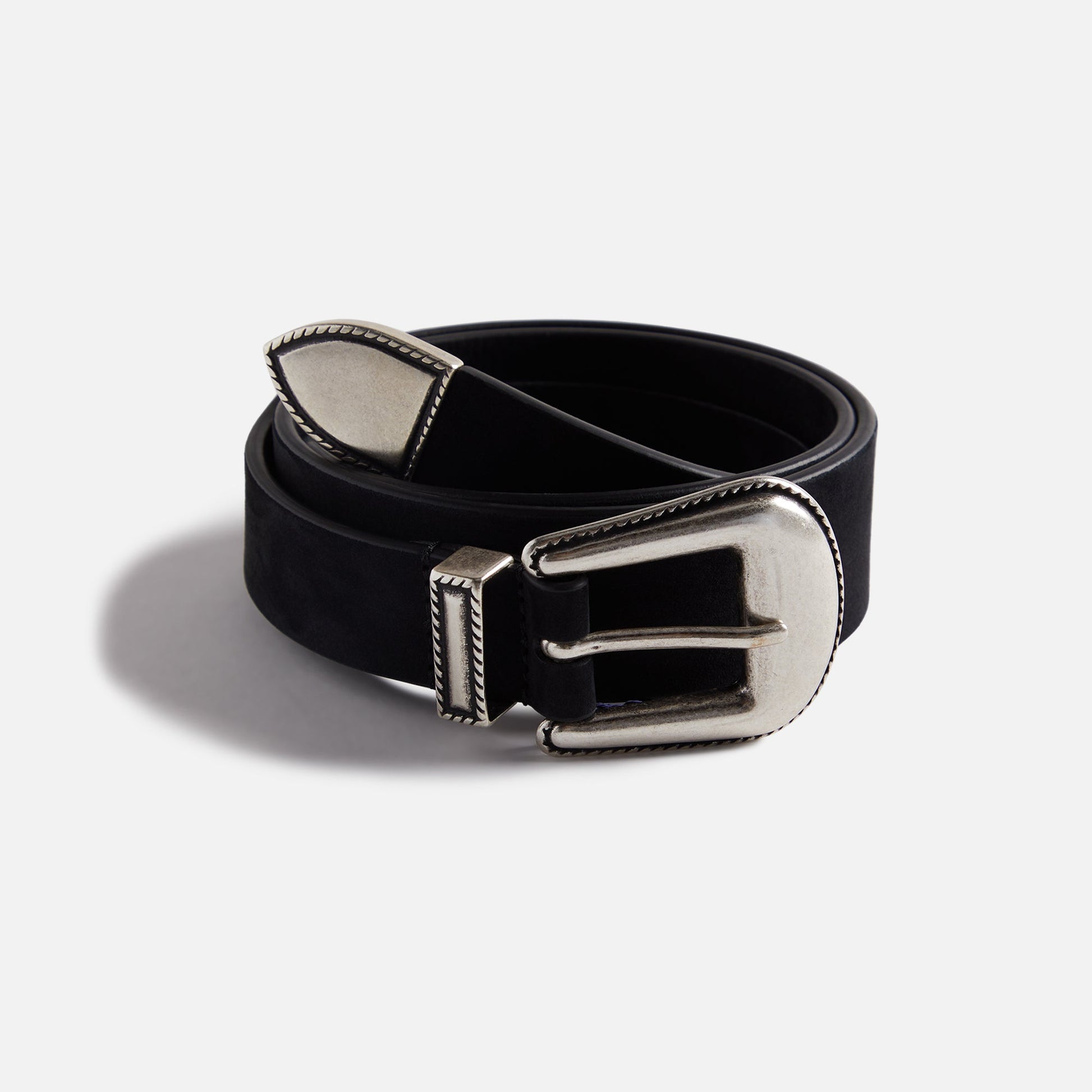 Men Kith Anderson's Narrowing Detail Western Nubuck Leather Belt - Black