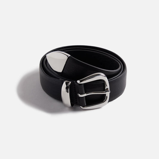 Men Kith Anderson's Tanned Leather Belt With Metal Tip And Keeper - Black