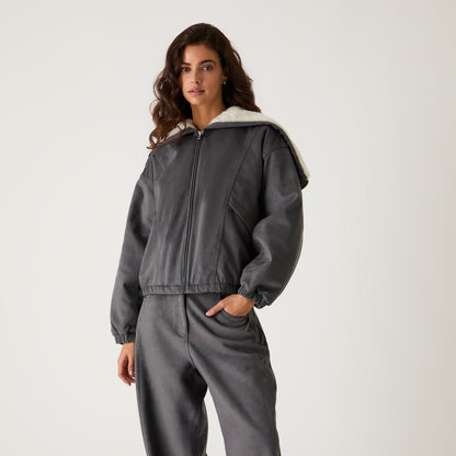 Women Kith Kith Women Nylas Microsuede Zip Hooded Bomber - Asteroid