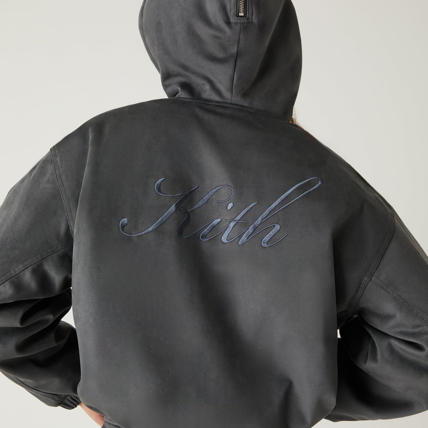 Women Kith Kith Women Nylas Microsuede Zip Hooded Bomber - Asteroid