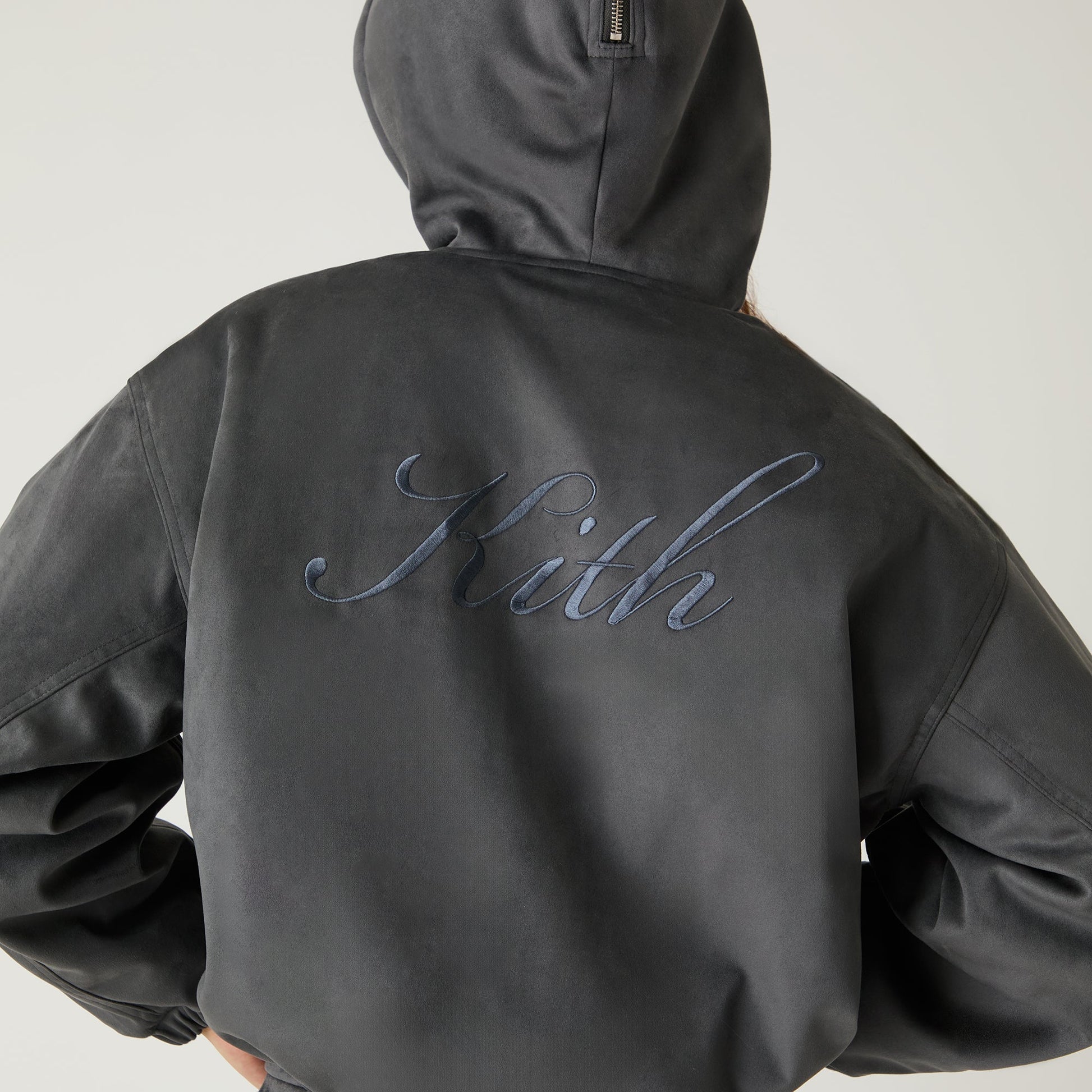 Women Kith Kith Women Nylas Microsuede Zip Hooded Bomber - Asteroid