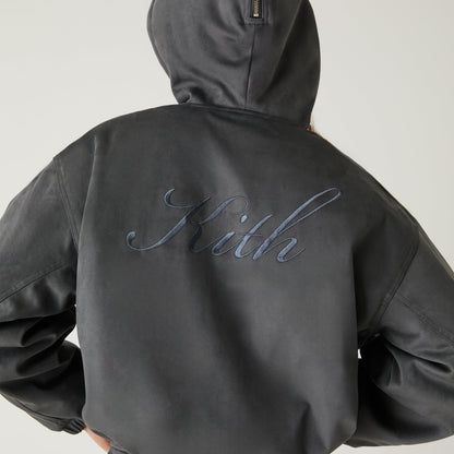 Women Kith Kith Women Nylas Microsuede Zip Hooded Bomber - Asteroid