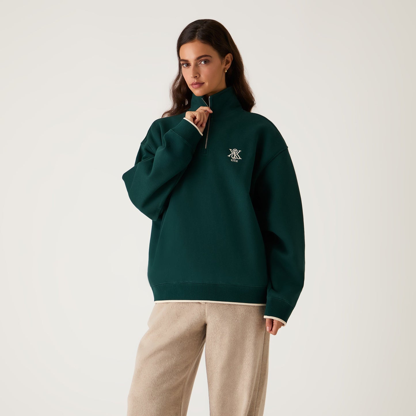 Women Kith Kith Women Hunter III Crest Quarter Zip - Chronicle