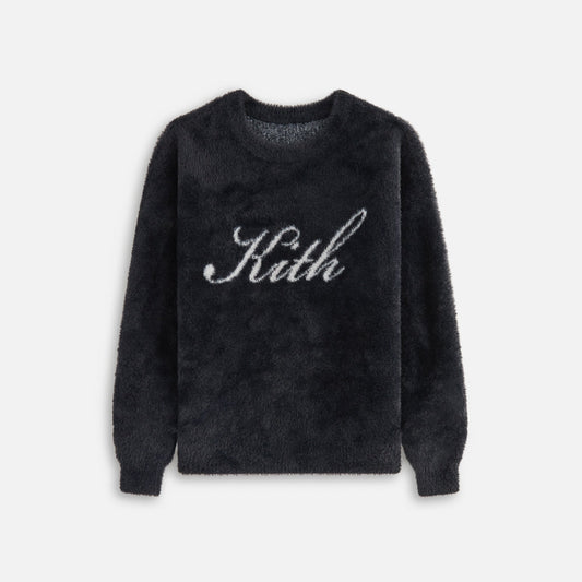 Kids Kith Kith Kids Mohair Script Logo Crewneck - Black