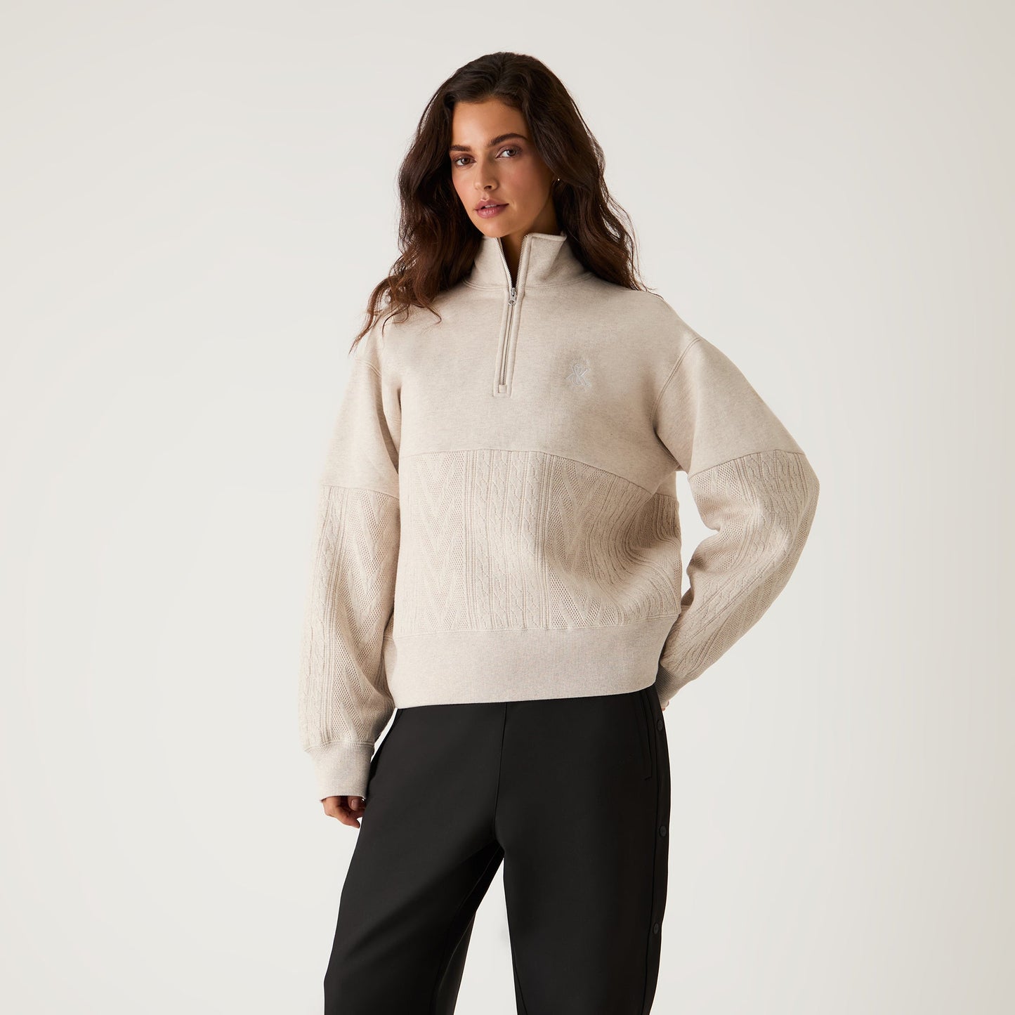 Women Kith Kith Women Hunter Cable Panelled Quarter Zip - Sandy Heather