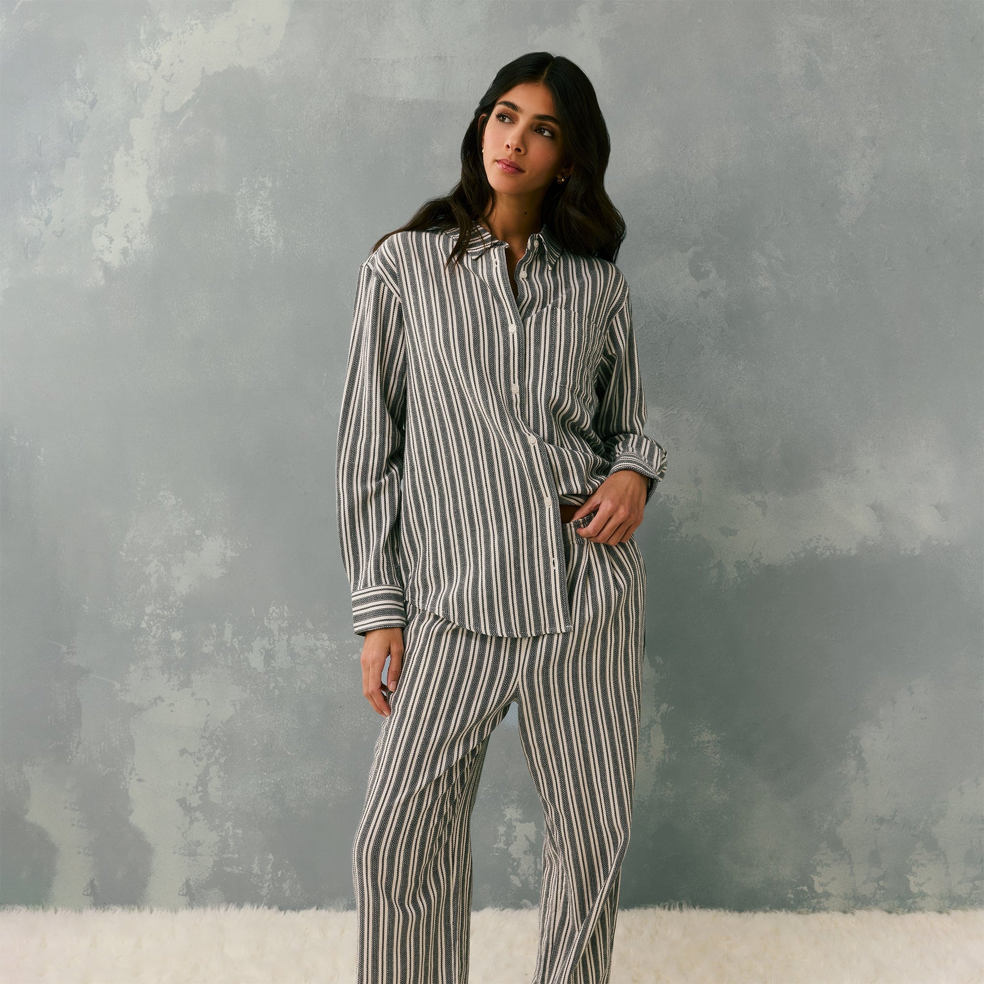 Women Kith Kith Women Ora II Dobby Stripe Shirt - Black