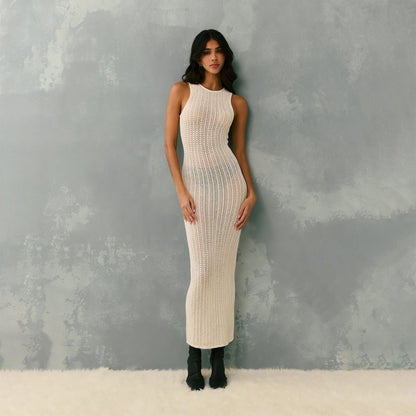 Women Kith Kith Women Camille Chevron Pointelle Knit Maxi - Sandrift