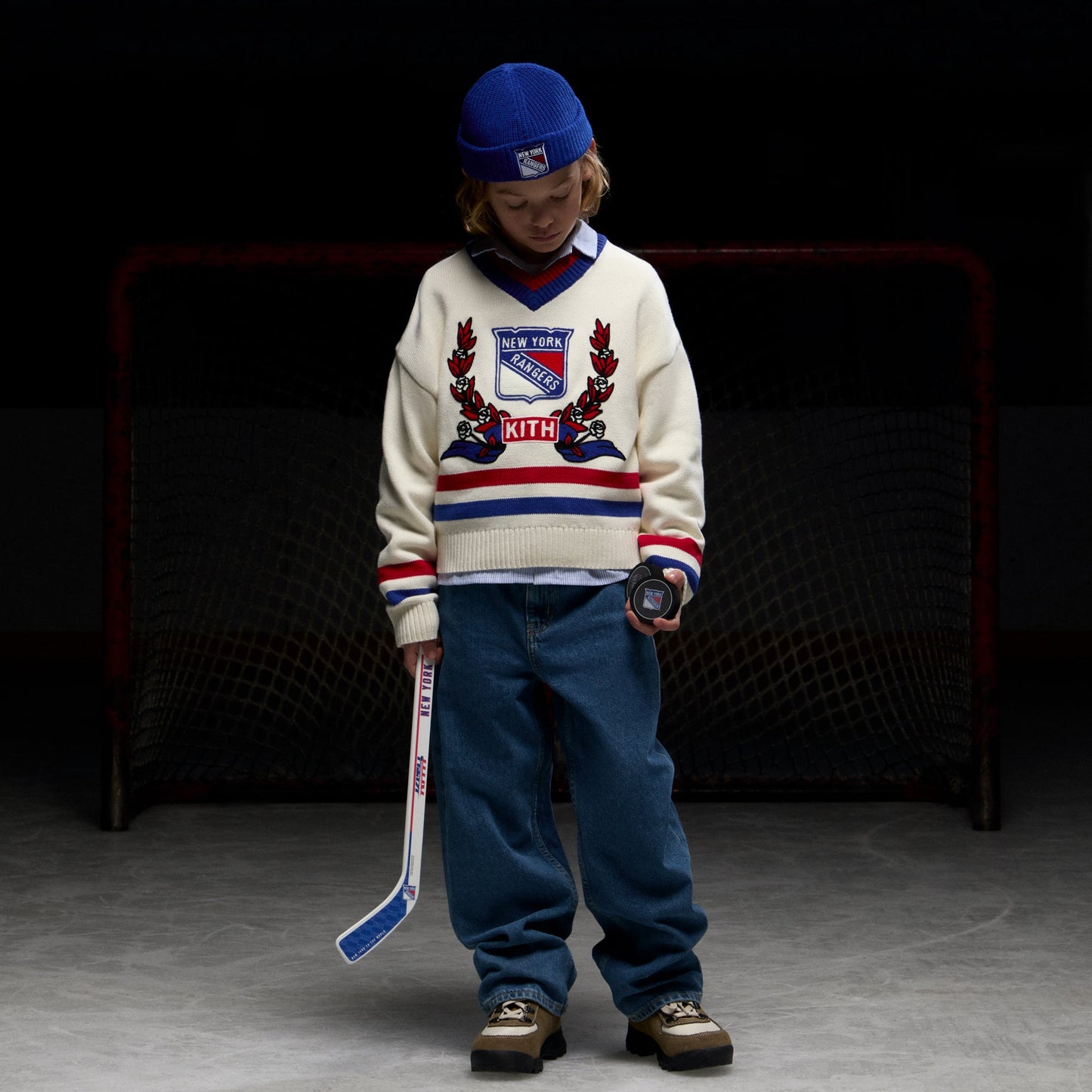 Kids Kith Kith Kids for the New York Rangers V-Neck Lewis Sweater - Sandrift