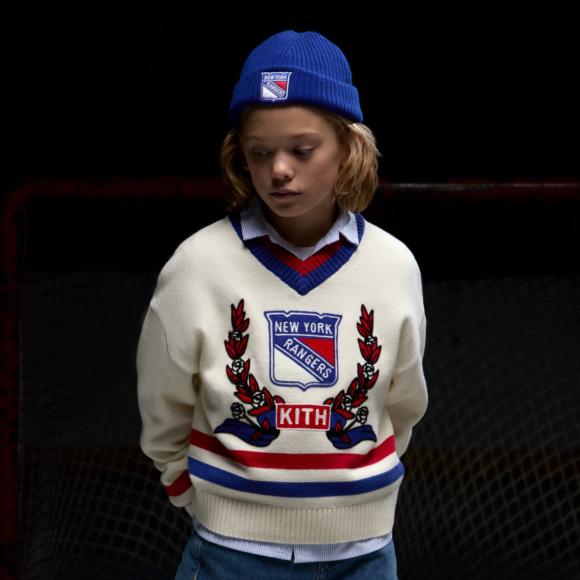 Kids Kith Kith Kids for the New York Rangers V-Neck Lewis Sweater - Sandrift