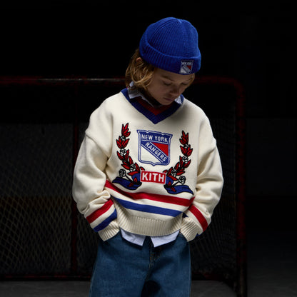 Kids Kith Kith Kids for the New York Rangers V-Neck Lewis Sweater - Sandrift