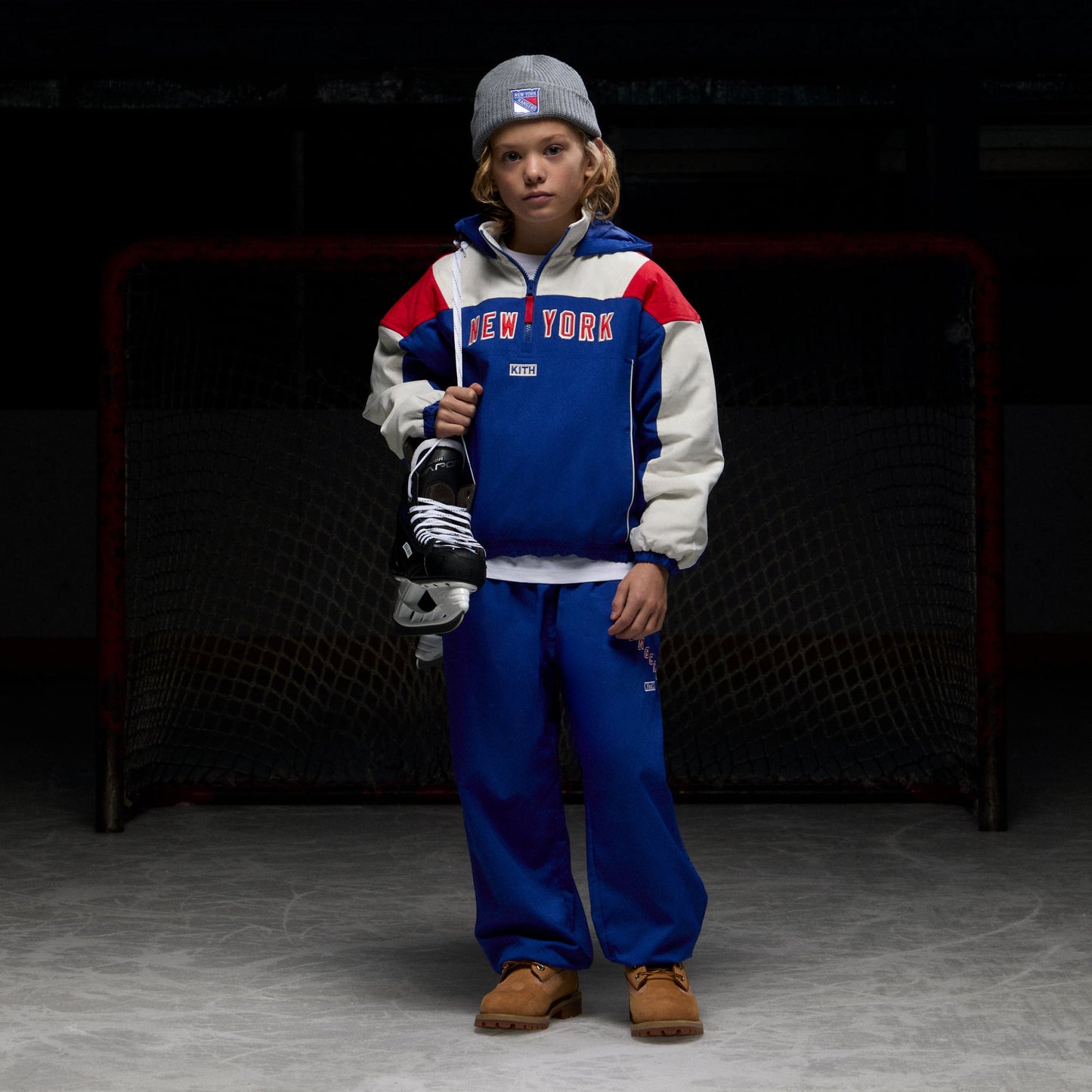 Kids Kith Kith Kids for the New York Rangers Quarter Zip Anorak - Cyclone