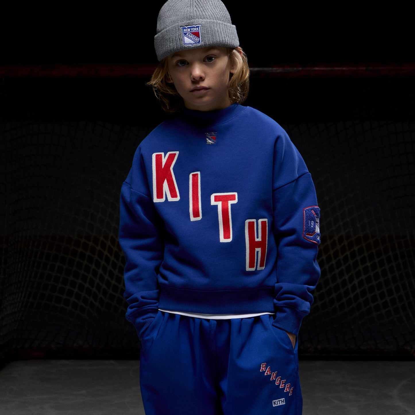 Kids Kith Kith Kids for the New York Rangers Skewed Nelson Crewneck - Cyclone