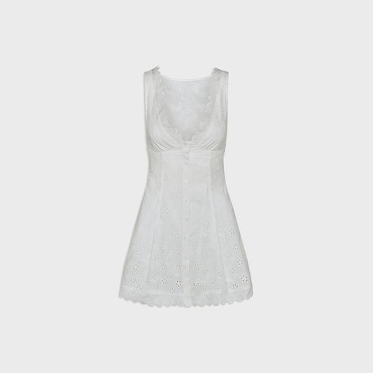 Women Kith Frankies Bikinis x Bella Hadid Farm Eyelet Mini Dress - Salt Air Eyele