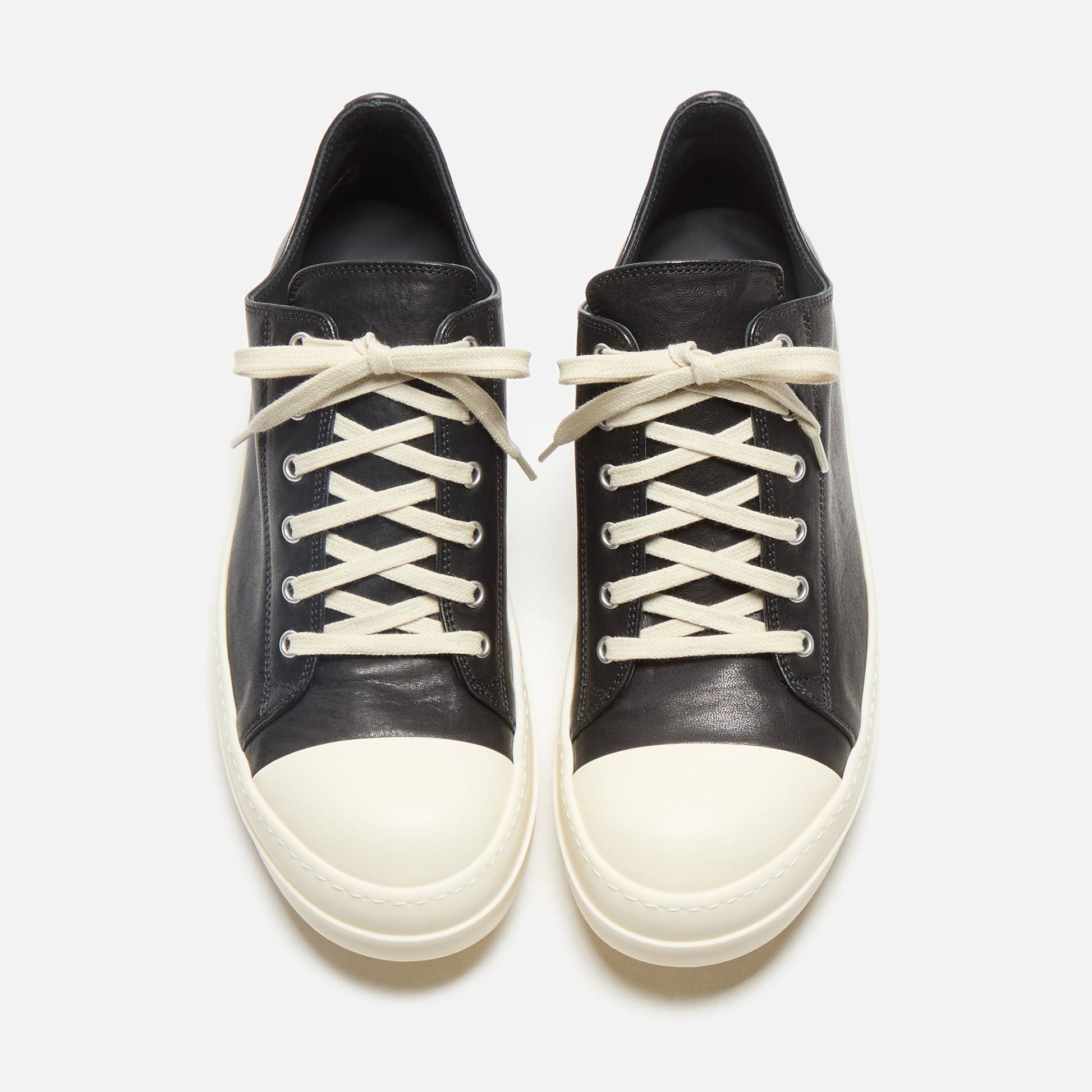 Men Kith Rick Owens Low Sneakers Scarpe In Pelle - Black / Milk / Milk
