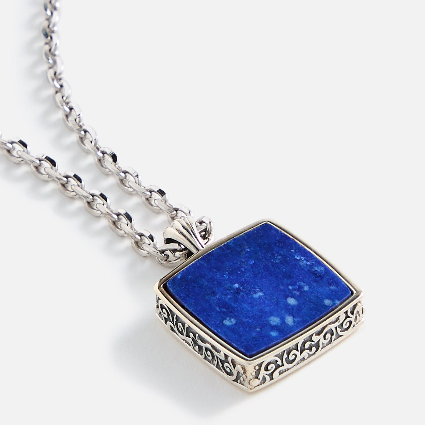Men Kith Emanuele Bicocchi Square Lapis Amulet Necklace - Silver