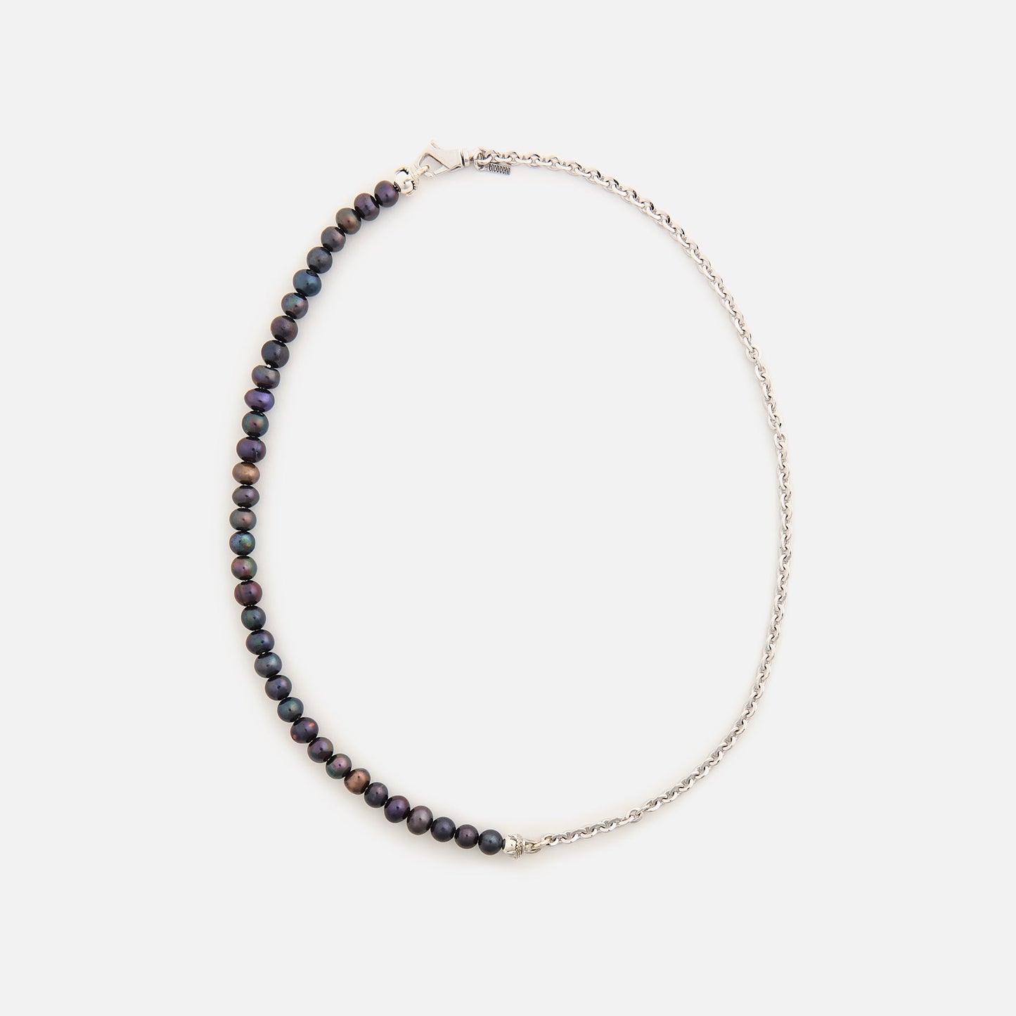 Men Kith Emanuele Bicocchi Half Chain and Black Pearls Necklace (Small) - Silve