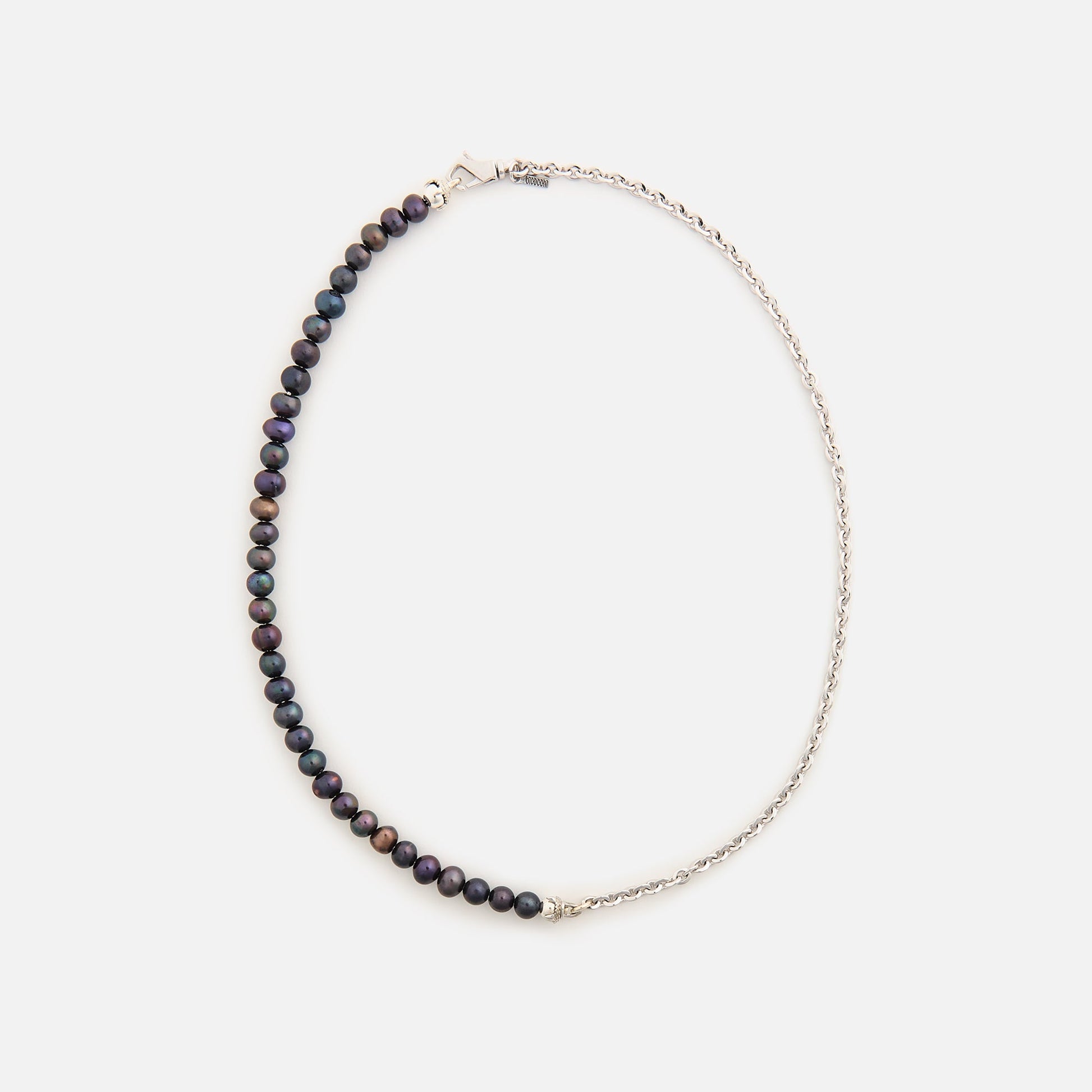 Men Kith Emanuele Bicocchi Half Chain and Black Pearls Necklace (Small) - Silve