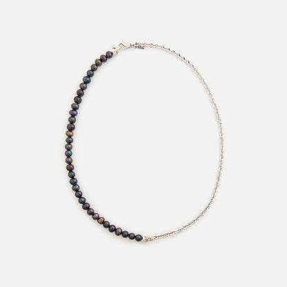 Men Kith Emanuele Bicocchi Half Chain and Black Pearls Necklace (Small) - Silve