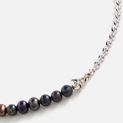 Men Kith Emanuele Bicocchi Half Chain and Black Pearls Necklace (Small) - Silve