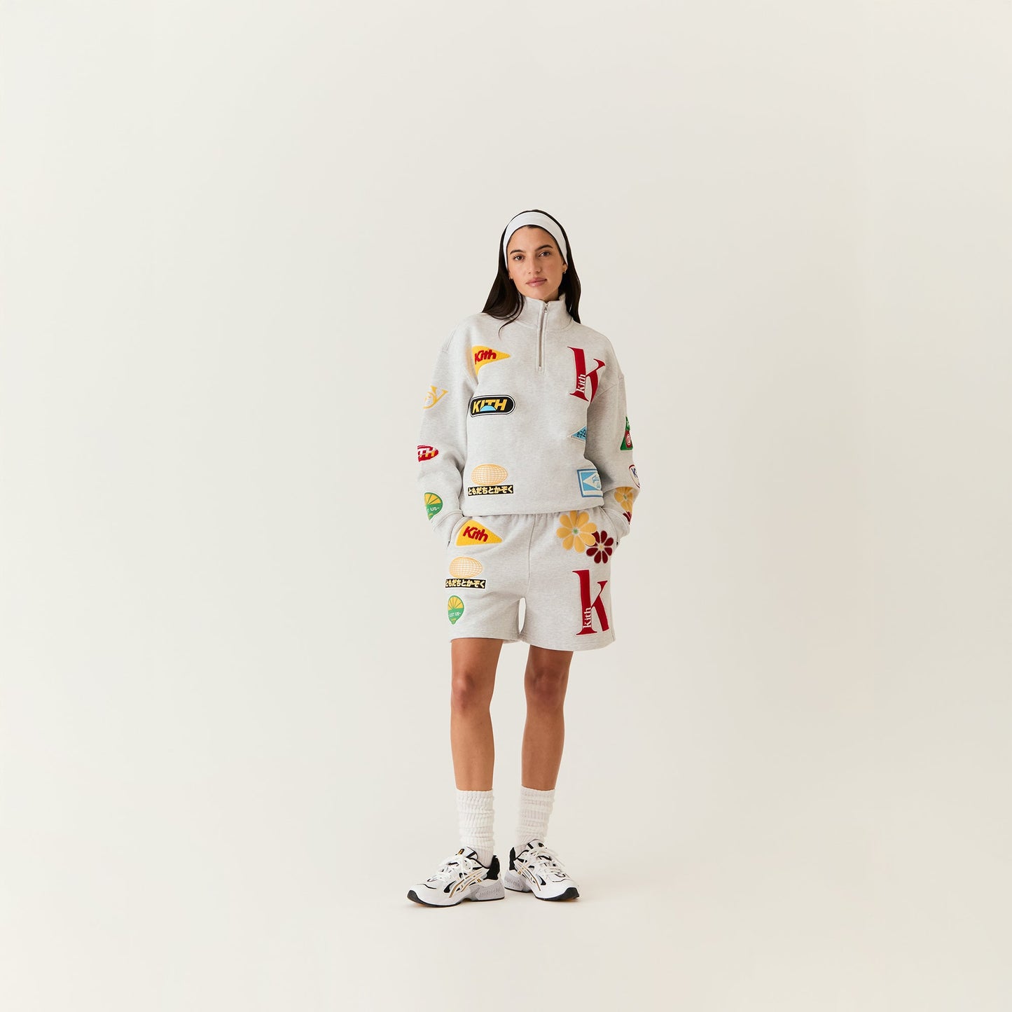 Women Kith Kith Women Rayne Patched Sweatshort - Light Heather Grey