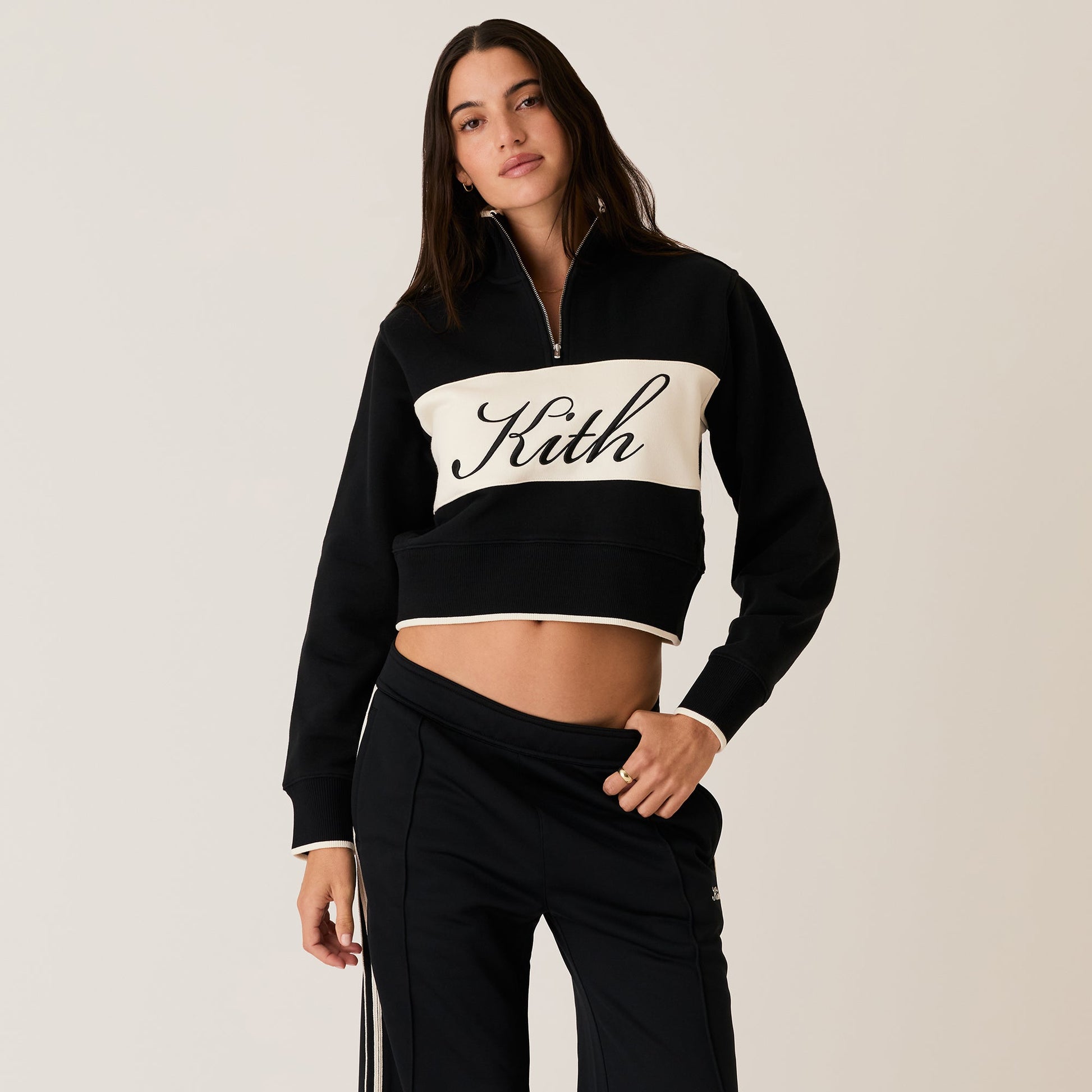 Women Kith Kith Women Hunter II Script Quarter Zip - Black