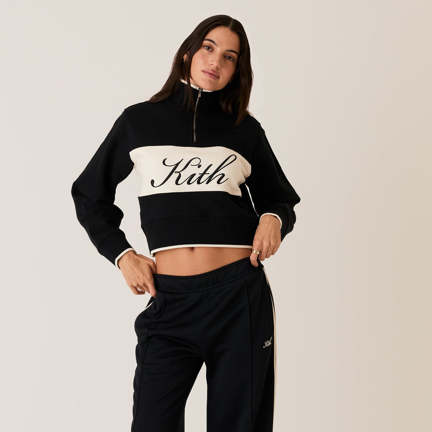 Women Kith Kith Women Hunter II Script Quarter Zip - Black