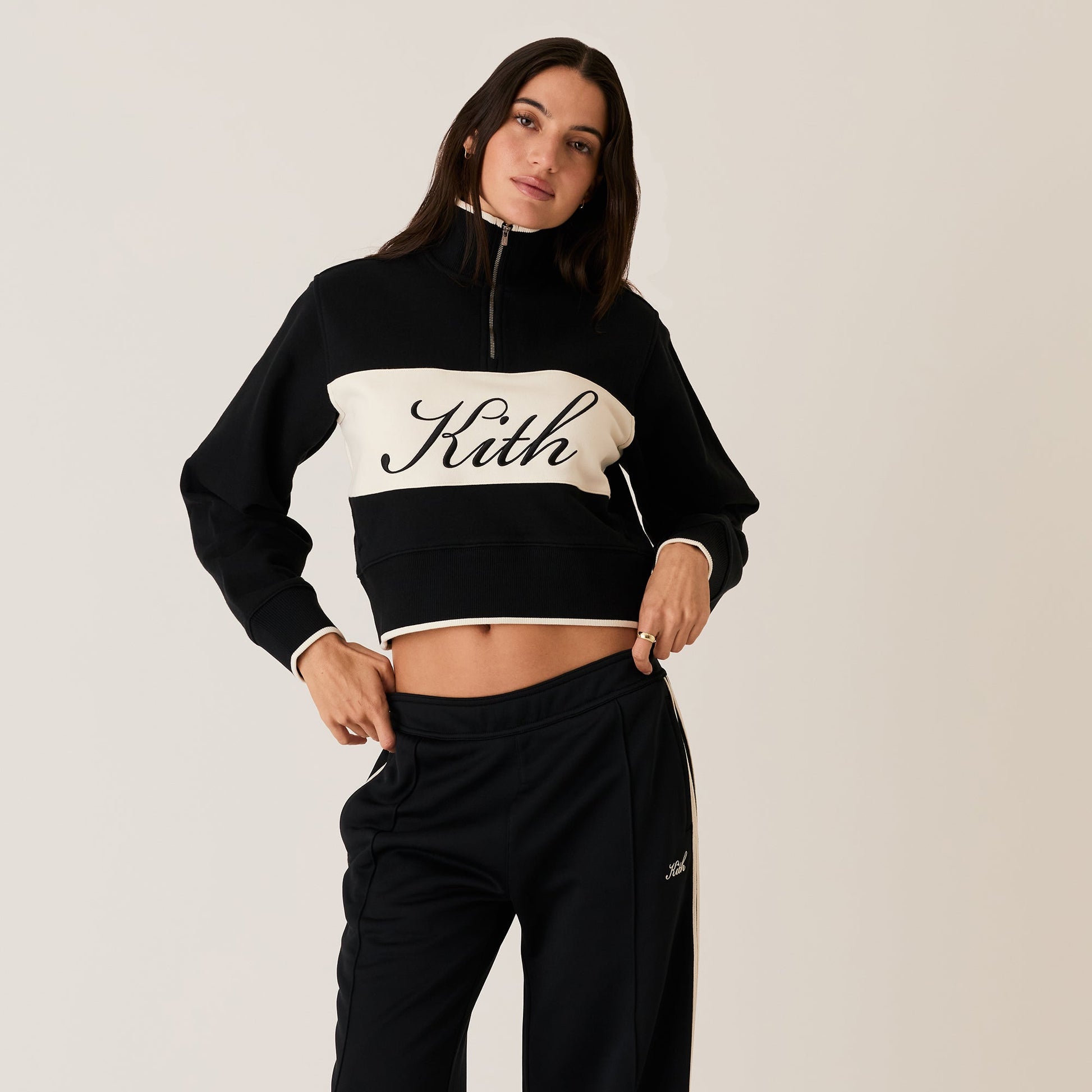 Women Kith Kith Women Hunter II Script Quarter Zip - Black