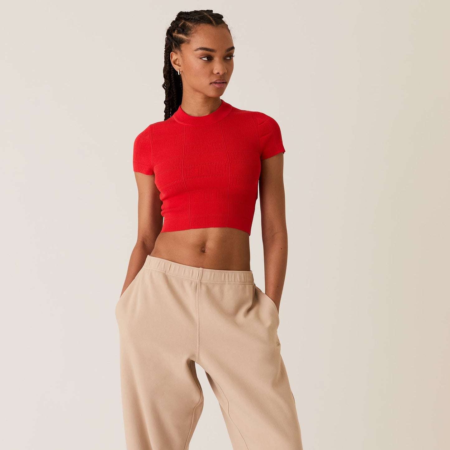 Women Kith Kith Women Arys Monogram Pointelle Tee - Cinnabar