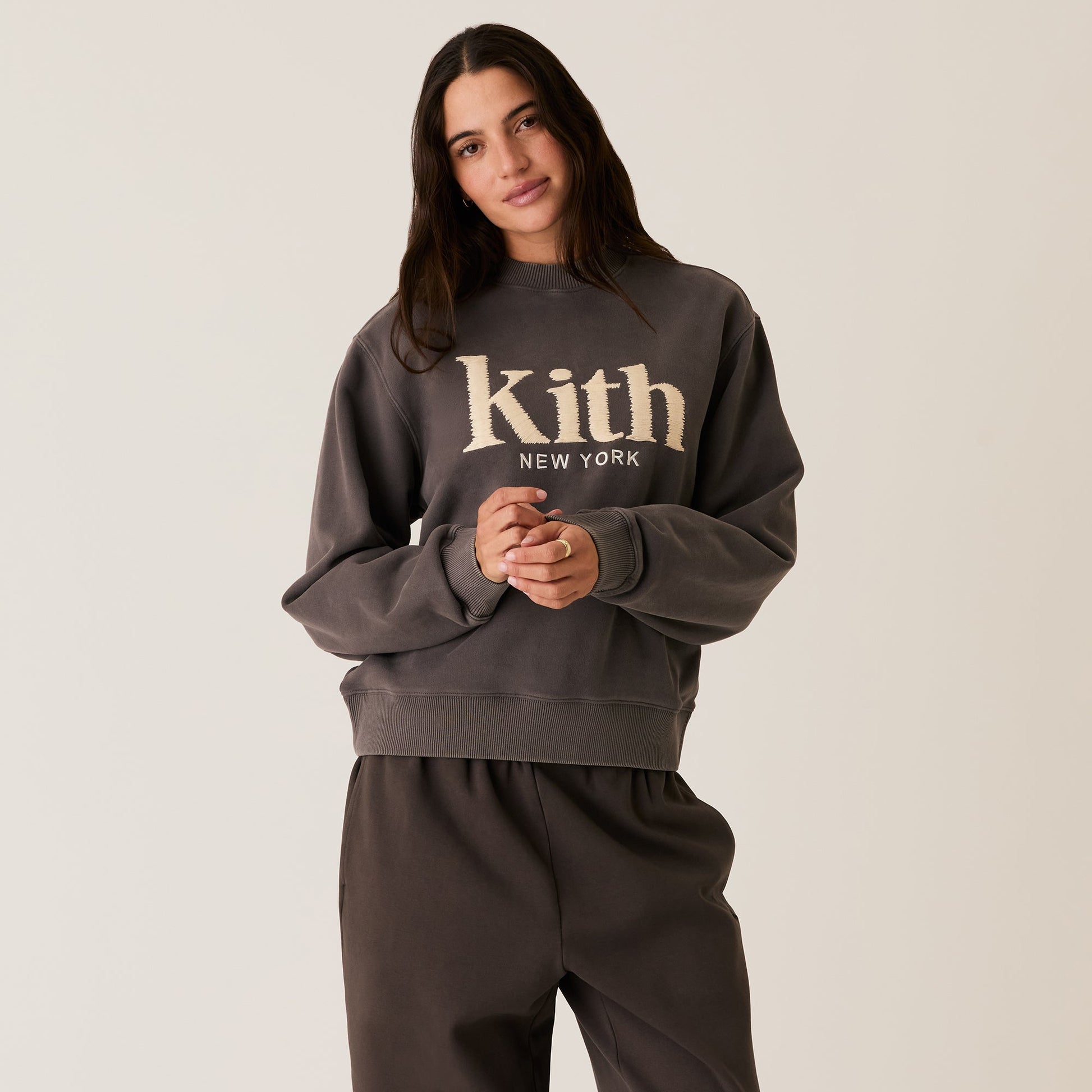 Women Kith Kith Women Ashwin Sueded New York Crewneck - Hematite