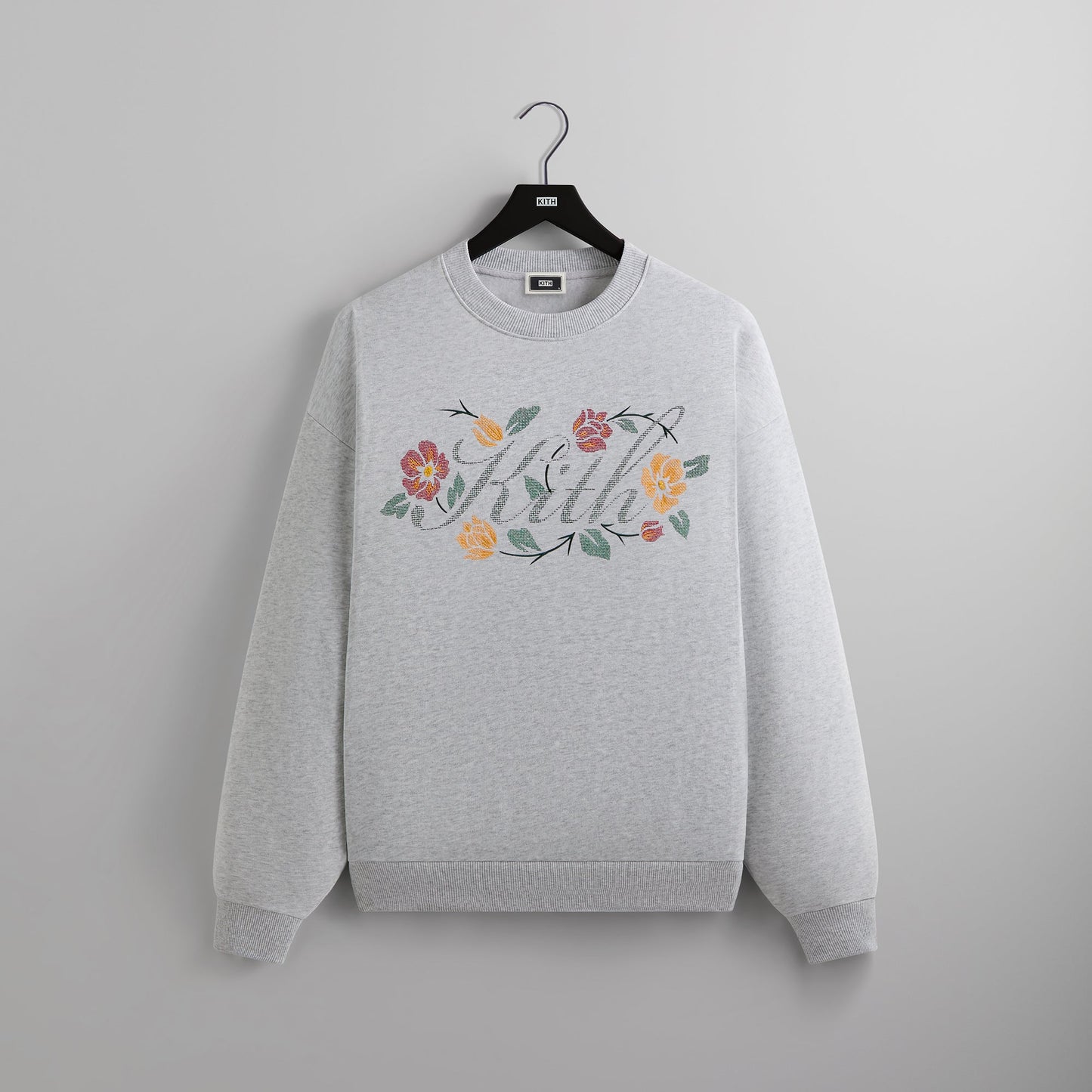 Men Kith Kith Floral Script Nelson Crewneck - Light Heather Grey
